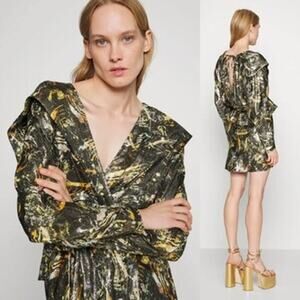 NWT IRO Womens Kanter Fitted Waist Metallic Long Sleeve Mini Dress Size 34